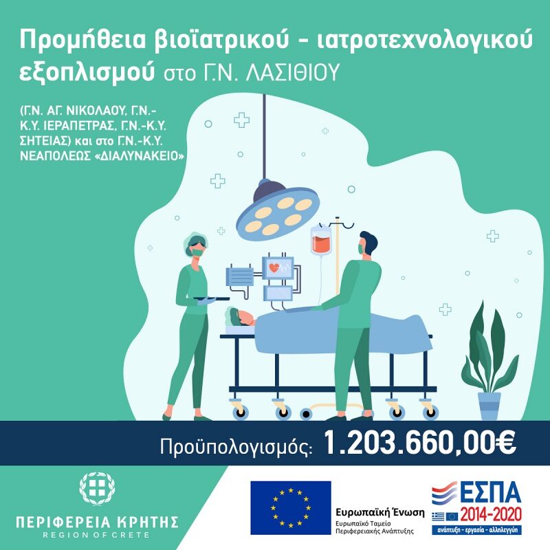 1.203.660 ιατροτεχνολογικού εξοπλισμού για τα νοσοκομεία Λασιθίου από τη Περιφέρεια