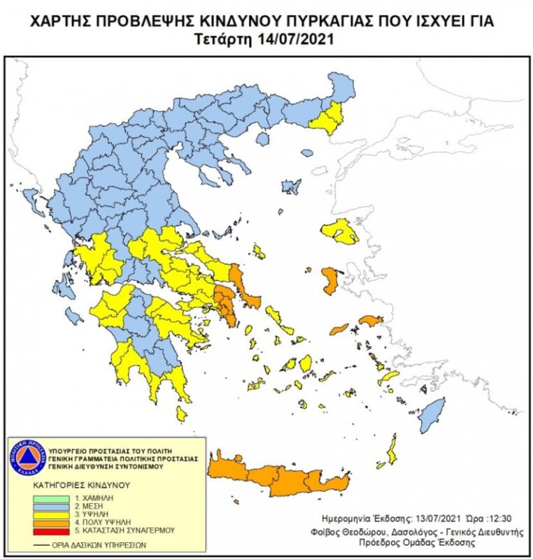 Τετάρτη 14-7-2021 υψηλός κίνδυνος πυρκαγιάς στο Νομό Λασιθίου