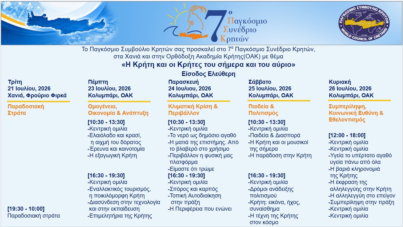 7ο Παγκόσμιο Συνέδριο Κρητών στα Χανιά