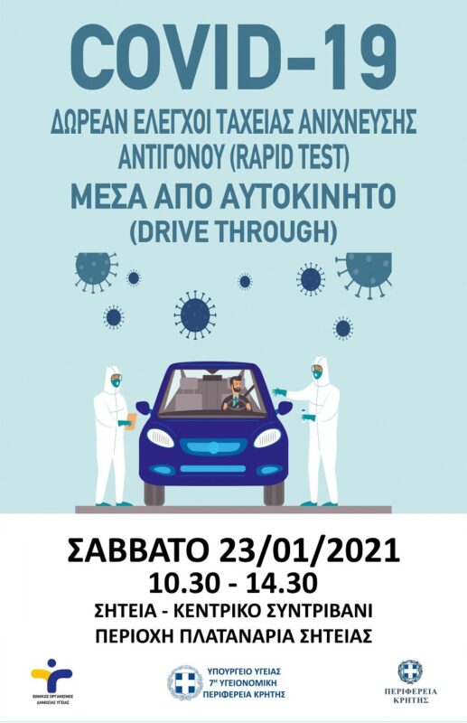 Έλεγχοι ταχείας ανίχνευσης αντιγόνου Covid-19 στη Σητεία