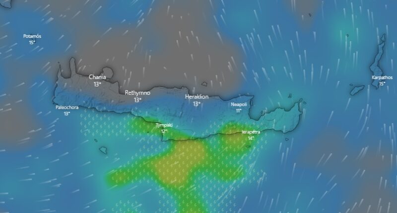 Επιδείνωση θα παρουσιάσει ο καιρός στην Κρήτη την Τετάρτη 29-12-21 με ισχυρές βροχές και καταιγίδες