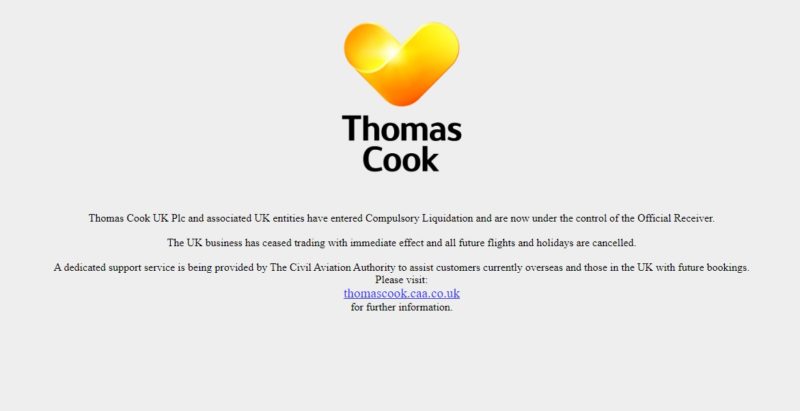 Χρεωκοπία Thomas Cook, επιπτώσεις