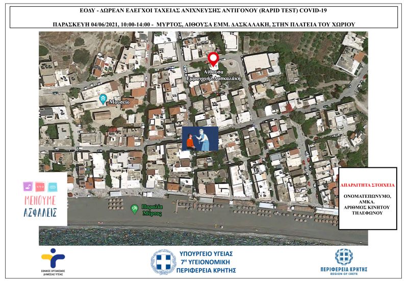Έλεγχοι ταχείας ανίχνευσης αντιγόνου Covid-19 (rapid test) στον Μύρτο