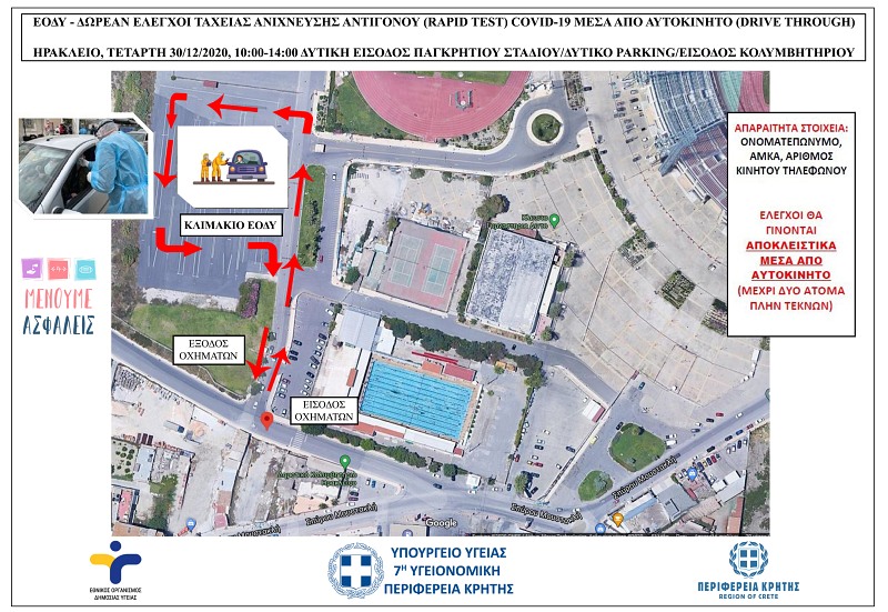 Rapid Test μέσα από αυτοκίνητο στο Ηράκλειο