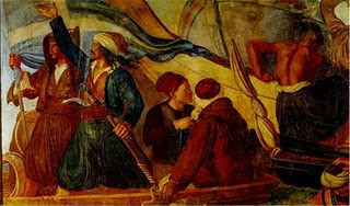 O Καραβόγιαννος απεικονίζεται ως σημαιοφόρος, δίπλα στον Κωνσταντή Μικέ Κανάρη, στην αίθουσα Ελευθέριος Βενιζέλος της Βουλής των Ελλήνων