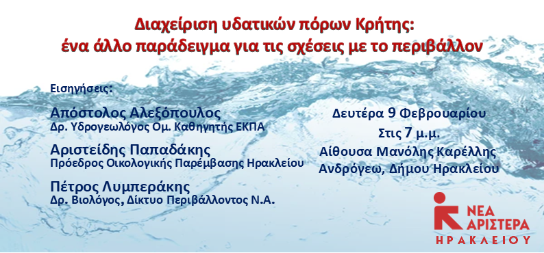 Διαχείριση των Υδατικών Πόρων Κρήτης, ένα άλλο παράδειγμα για τις σχέσεις με το περιβάλλον
